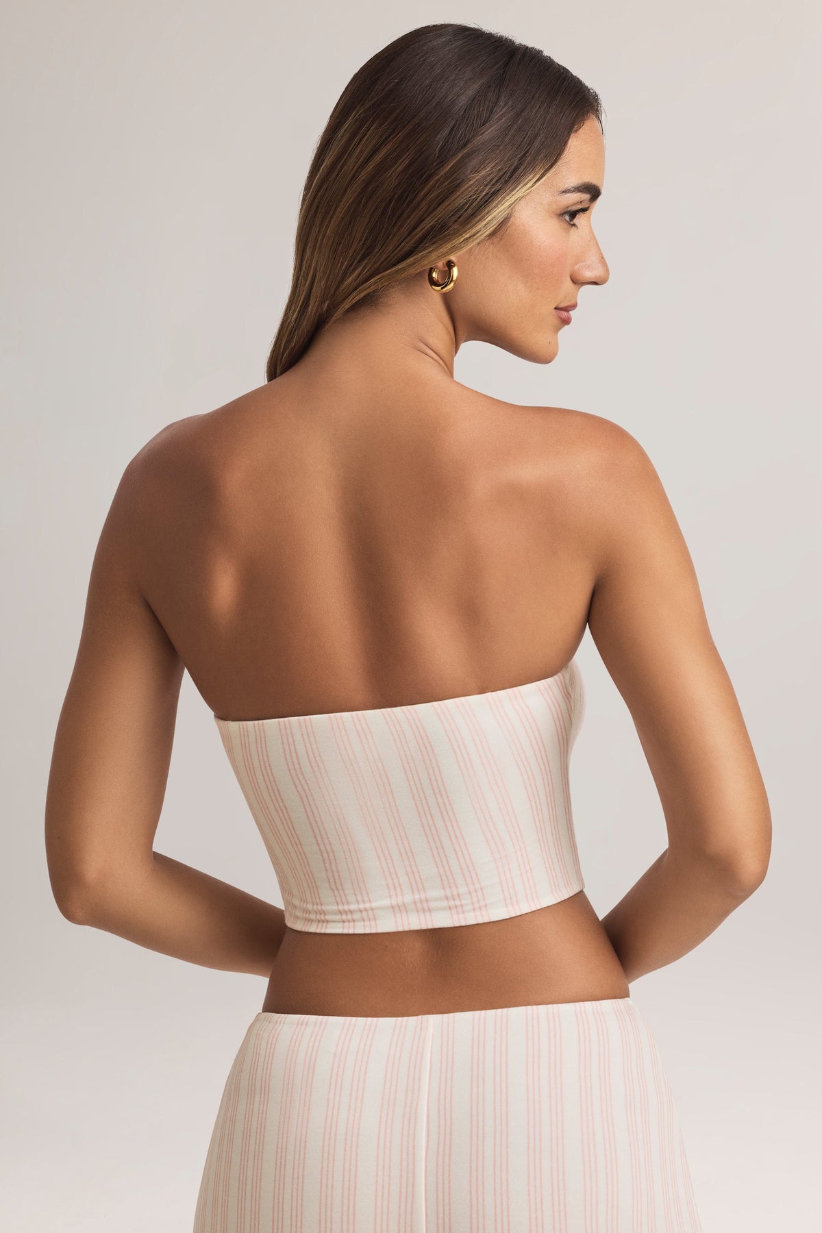 Belavie Verne Modal Strapless Crop Top in Pink Stripe