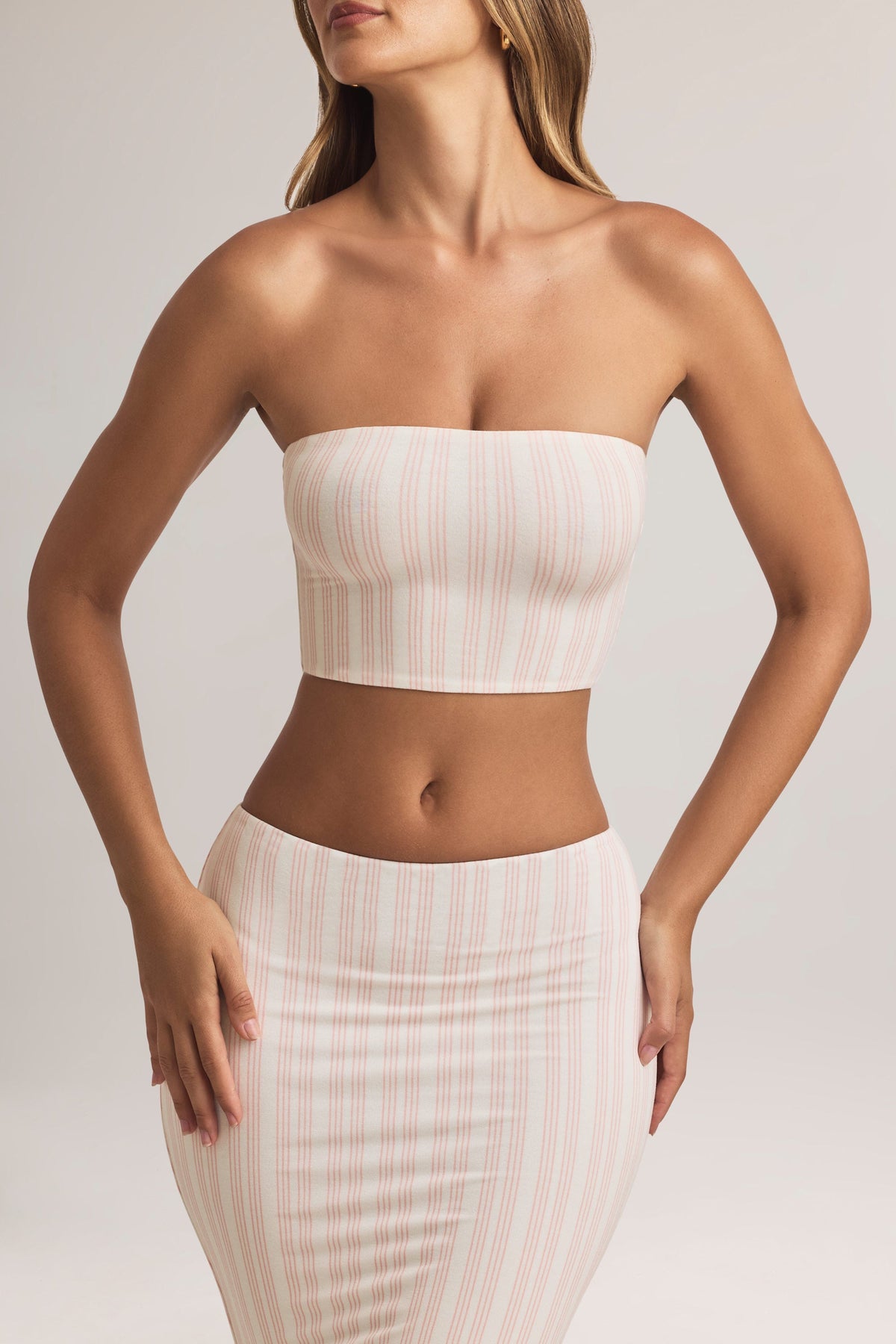 Belavie Verne Modal Strapless Crop Top in Pink Stripe