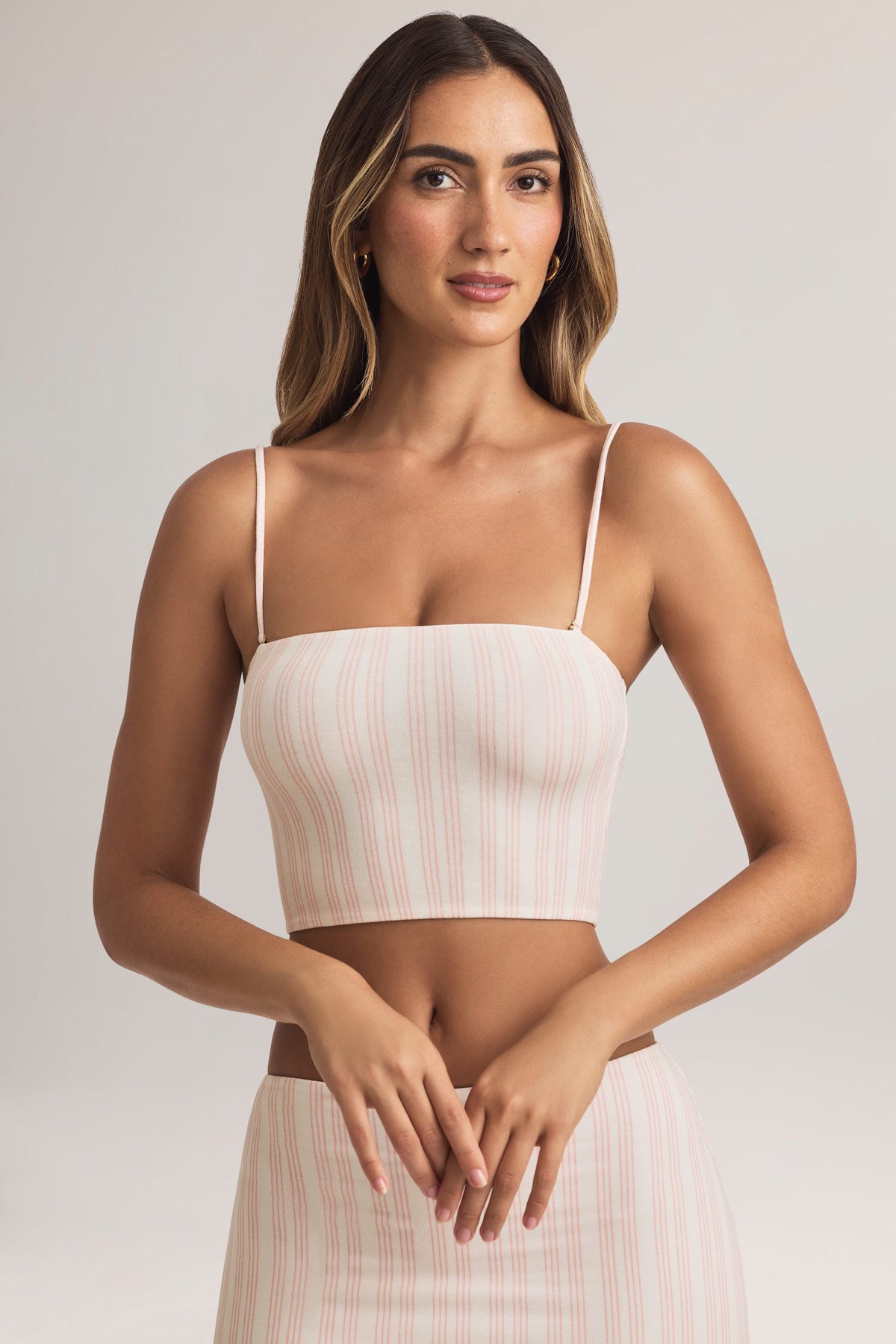 Belavie Verne Modal Strapless Crop Top in Pink Stripe