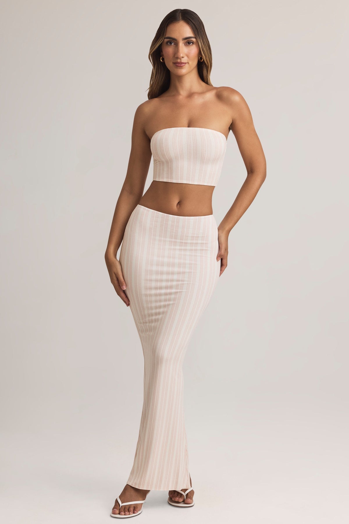 Belavie Verne Modal Strapless Crop Top in Pink Stripe
