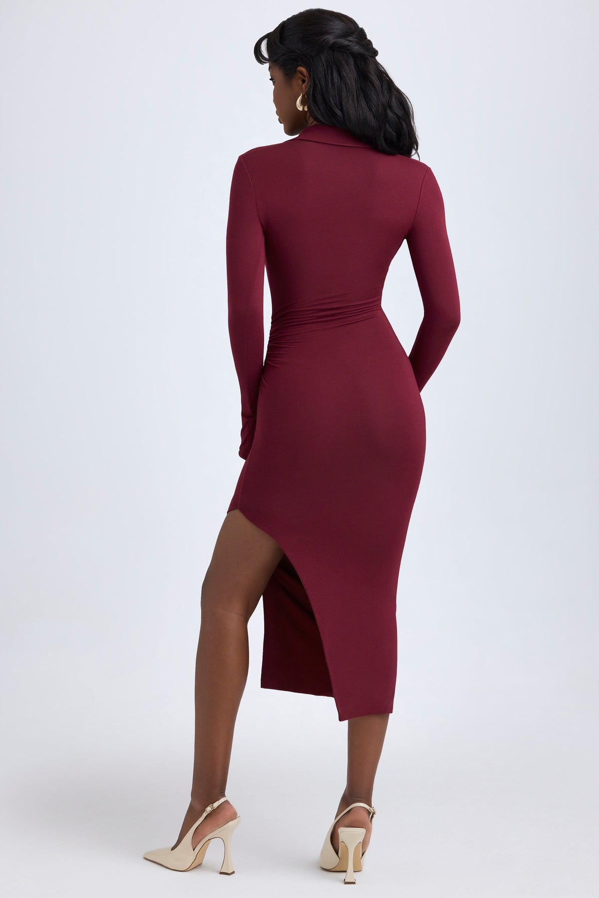 Belavie Yaal Modal Plunge V-Neck Midaxi Dress in Wine Red