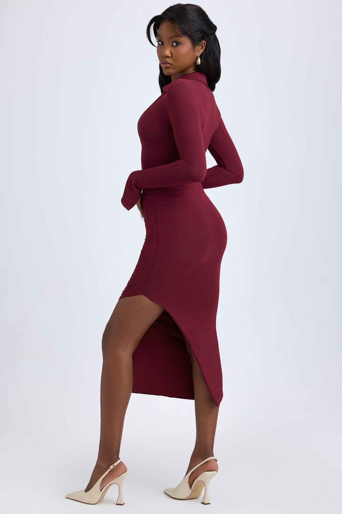 Belavie Yaal Modal Plunge V-Neck Midaxi Dress in Wine Red