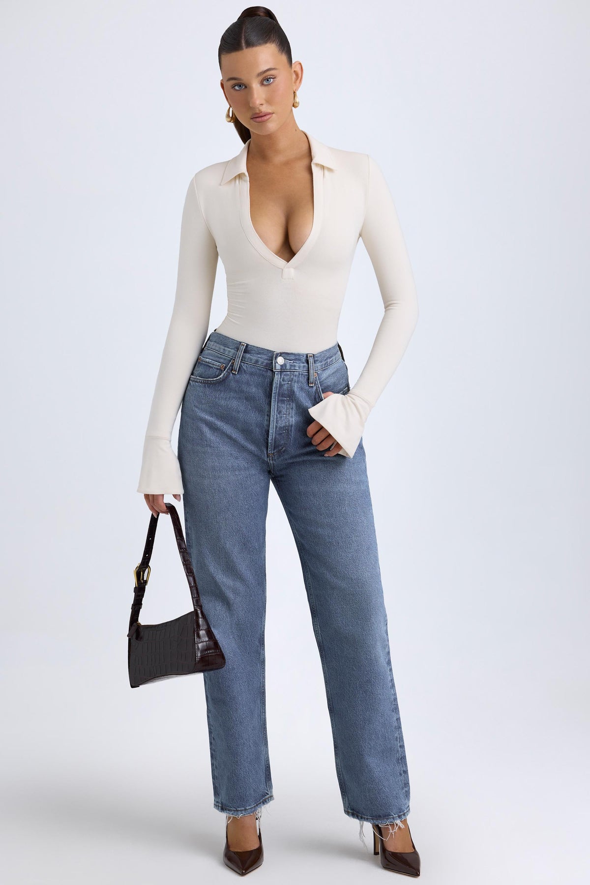 Belavie Yanne Modal Plunge V-Neck Bodysuit in Ivory